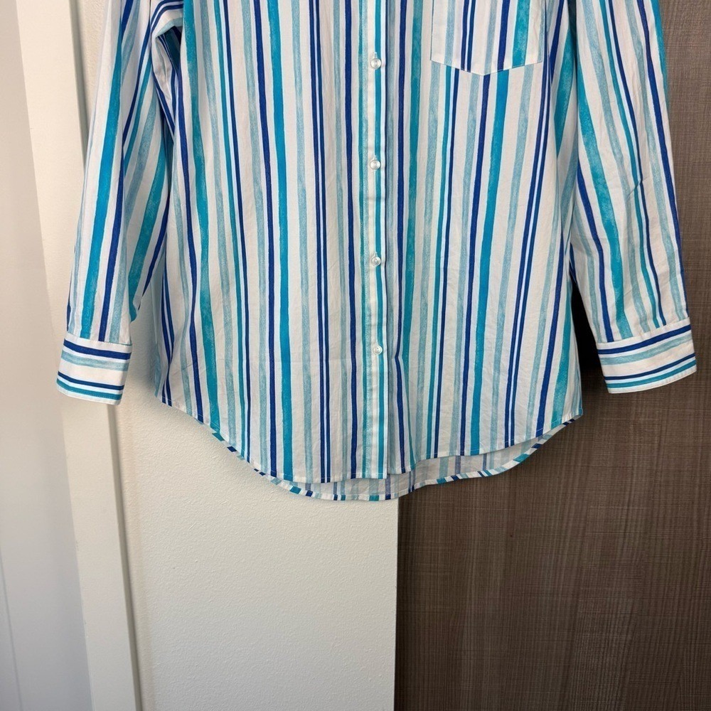 SOLID & STRIPED Mixed Blue Striped Button Down Shirt Oversized Size Small‎ - Picture 6 of 12